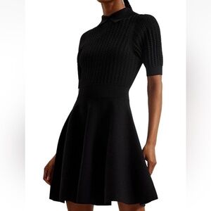 Ted Baker London SZ Ted 4 MIIAAA Black Knit Collared Skater Dress NWT $295